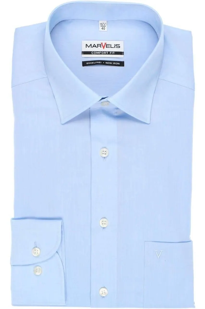 Marvelis Strijkvrij Overhemd Comfort Fit Uni Licht Blauw   