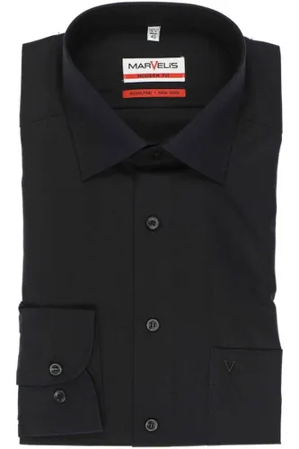 Marvelis Strijkvrij Overhemd Modern Fit Mouwlengte 7 Uni Zwart   