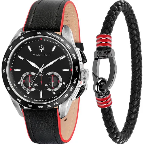 Maserati - Heren Horloge Traguardo Cadeauset - Zwart/Rood - Gratis Armband