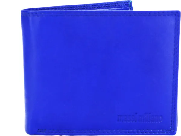 Massi Miliano Portemonnee Heren Rundleer Royal-blauw - Billfold - (PHXW-310-5)- 12x2.5x10cm -