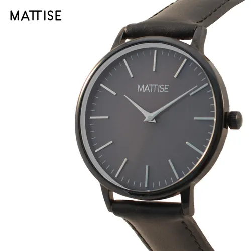 MATTISE Unisex Donker Grijs Horloge met Zwart Horlogebandje van Echt Leer — Meis2 38 mm Quartz Heren Horloge Dames — Horloge voor Mannen Horloge voor...