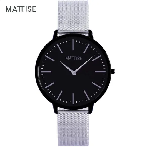 MATTISE Unisex Zwart Horloge met Zilver Horlogebandje van Gewoven Staal — Meis3 38 mm Quartz Heren Horloge Dames — Horloge voor Mannen Horloge voor Vr...