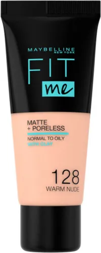 Maybelline New York - Fit Me Matte + Poreless Foundation - 128 Warm Nude - Medium Dekkende Foundation met Matte Finish voor de Normale tot Vette Huid...