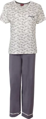 Medaillon dames pyjama - Katoen - wit/grijs-paars
