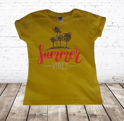 Meisjes T-shirt Summer Vibes geel -Fruit of the Loom-110/116-t-shirts meisjes