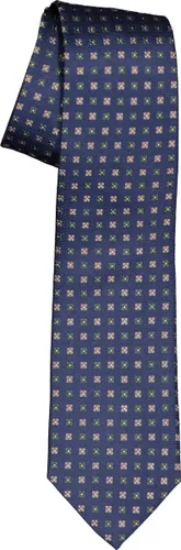 Michaelis stropdas - zijde - blauw met olijfgroen en camel dessin
