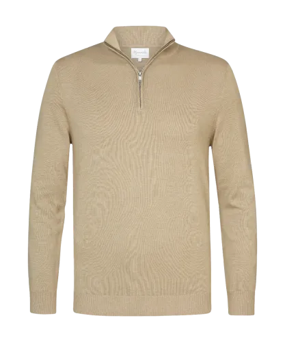 Michaelis Zandkleurige pullover met halflange zipper