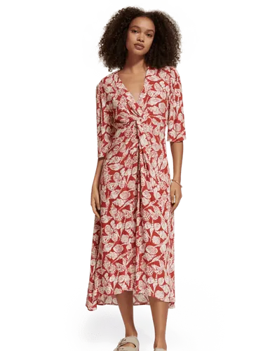 Midi-jurk met gedrapeerd knoopdetail - Maat 42 - Multicolor - Vrouw - Jurk - Scotch & Soda