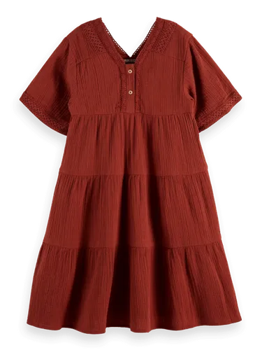 Midi-jurk van gekreukt katoen met kantdetail - Maat 8 - Multicolor - Meisje - Jurk - Scotch & Soda