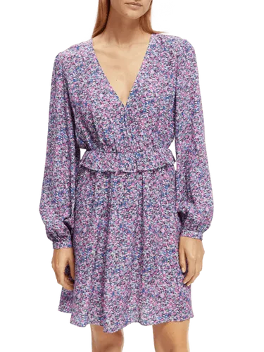Mini-jurk met print, V-hals en lange mouwen - Maat 42 - Multicolor - Vrouw - Jurk - Scotch & Soda