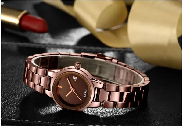 Modieus  en stijlvol Horloge | SMAEL | 9004 | Brons / koper kleurig  | Crystal glass | Premium kwaliteit uurwerk | Mineraal | Geschenk | Fashion | Ele...
