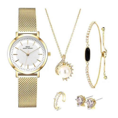 Modieus Gouden Horloge, Ring, Armband, oorbellen en Ketting | SMAEL G011| Boerni Aibisino | Goud luxe geschenk set luxe geschenk set | Crystal glass |...
