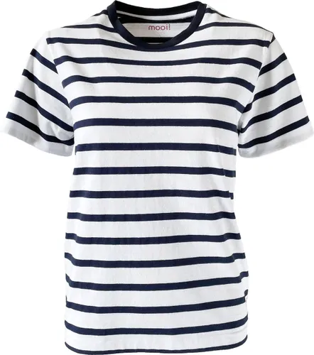 MOOI! Company - Streep T-shirt  Blauw / Wit - Dames Top - Marloes Korte mouw -Losse pasvorm - Linnen Look