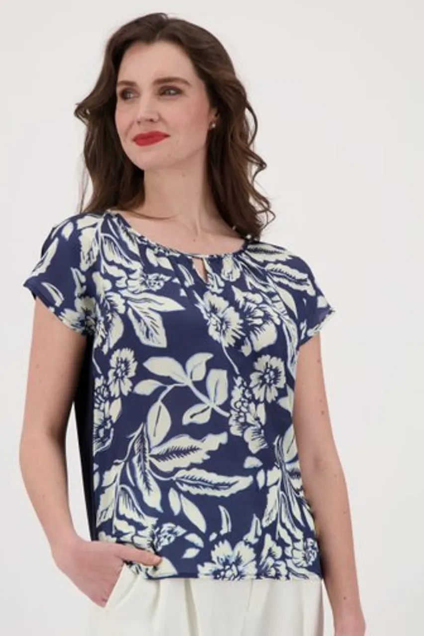 More & More Blauwe blouse met bloemenprint