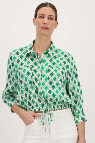 More & More Groene blouse met ruitjesmotief