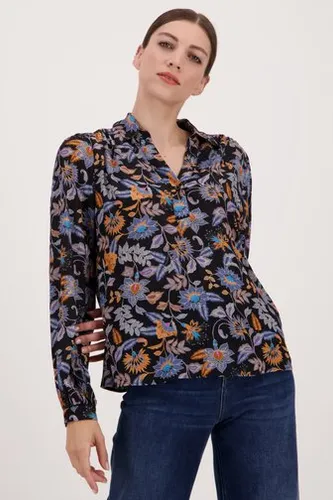 More & More Zwarte blouse met fijne bloemenprint