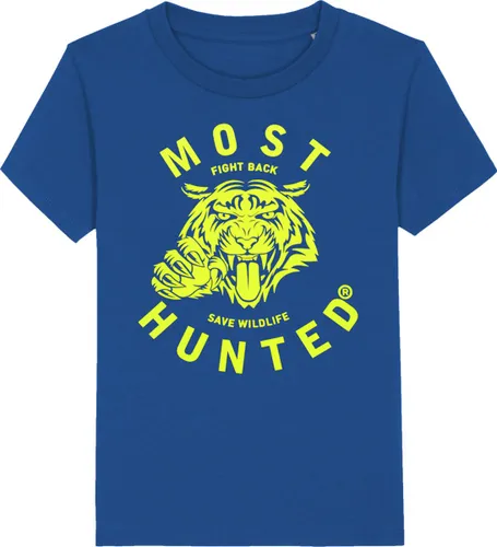 Most Hunted - kinder t-shirt - tijger - blauw - fluor geel