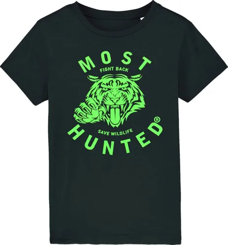 Most Hunted - kinder t-shirt - tijger - zwart - fluor groen