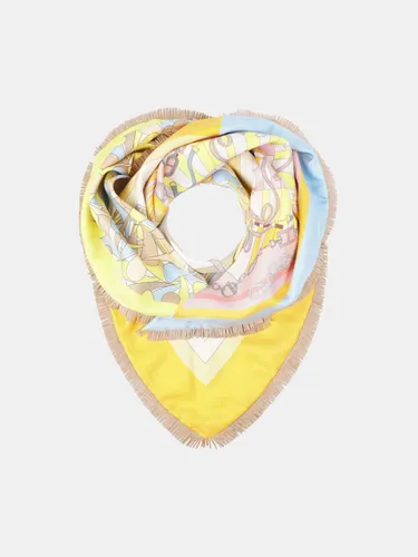 Mucho Gusto Zijden sjaal st. tropez xs franjes geel met oranje patchwork