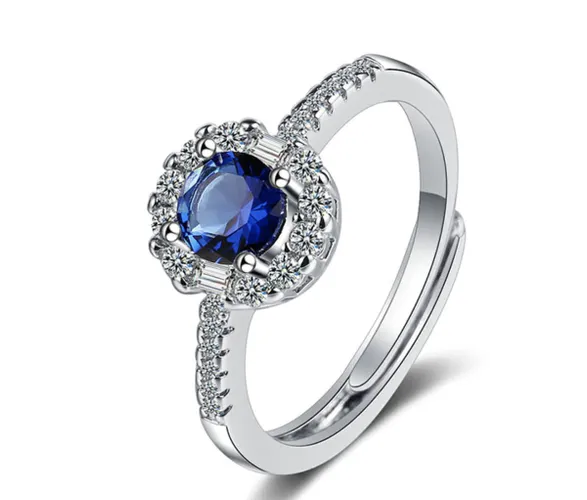 N3 Collecties 925 Sterling Zilveren Blauw Saffier Verstelbare Ring Voor Vrouwen