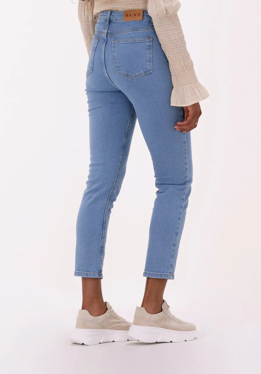 NA-KD Dames Jeans Button Up Skinny Jeans - Blauw