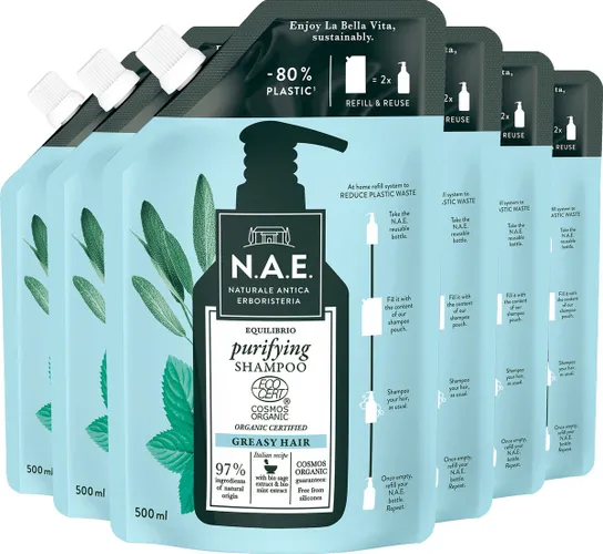 N.A.E. Purifying Shampoo - Shampoo - Haarverzorging - Voordeelverpakking - 6 x 500 ml