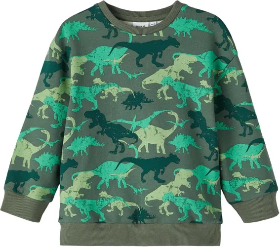 Name it Jongens Kinderkleding Groene Sweater Dino's Telle Duck Green - 80