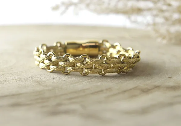 Nantes Bracelet Gold- valentijn cadeautje voor hem- Armband Unisex- Armbanden- Cadeau- Stainless steel- Gold plated-Schakel Armband- Stoer- Sterk