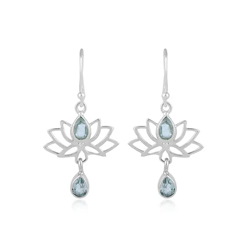 Natuursieraad - 925 sterling zilver blauwe topaas lotus oorbellen - edelsteen - betekenis symbool