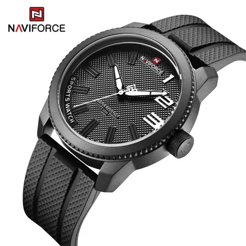 NAVIFORCE horloge voor mannen, met zwarte TPU polsband, zwarte uurwerkkast en wijzerplaat met witte wijzers ( model 9202T BWB ), verpakt in mooie gesc...