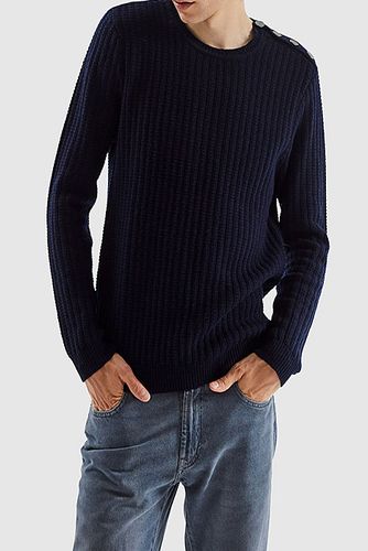 Navy Knit Sweater With Buttoned Shoulders