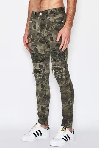Nena & Pasadena Combination Slim Biker Jeans - Kleur Camouflage Groen