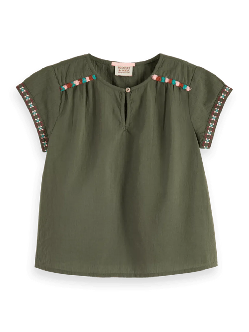 Neon pop embroidered short-sleeved top - Maat 8 - Multicolor - Meisje - Shirt - Scotch & Soda