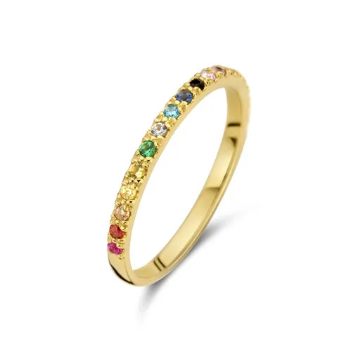 New Bling 9NBG-0662-58 Gouden Ring met Gekleurde Zirkonia - Dames - Maat 58 - 1,8mm Breed - Regenboog - 14 Karaat - Goud