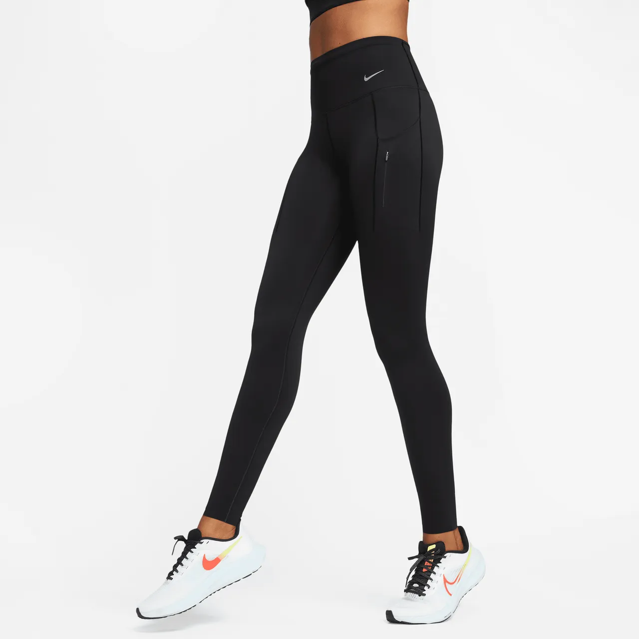 Nike Go Lange legging met hoge taille, zakken en complete ondersteuning voor dames - Zwart