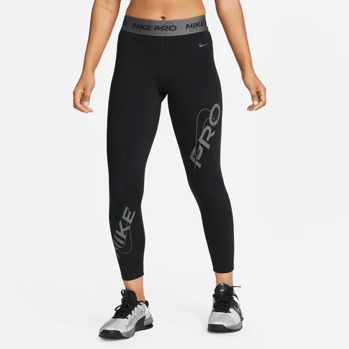 Nike Pro 7/8-legging met halfhoge taille en graphic voor dames - Zwart