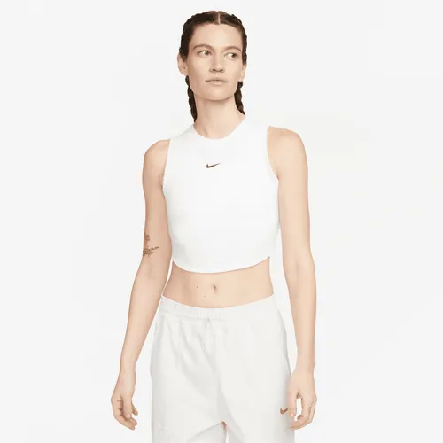 Nike Sportswear Chill Knit aansluitende, korte tanktop met mini-rib voor dames - Wit