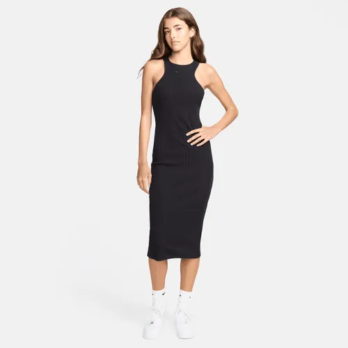 Nike Sportswear Chill Knit aansluitende mouwloze geribbelde midi jurk - Zwart