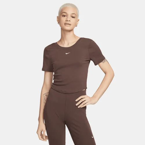 Nike Sportswear Chill Knit aansluitende top met mini-rib en lage rug voor dames - Bruin