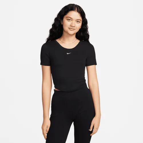 Nike Sportswear Chill Knit aansluitende top met mini-rib en lage rug voor dames - Zwart