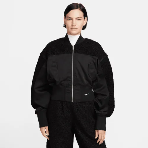 Nike Sportswear Collection bomberjack van hoogpolige fleece voor dames - Zwart
