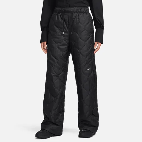 Nike Sportswear Essential doorgestikte damesbroek met hoge taille en open zoom - Zwart