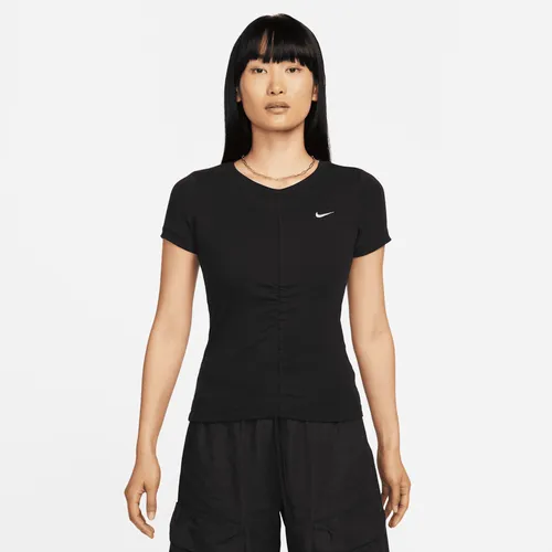 Nike Sportswear Essential geribde croptop met korte mouwen voor dames - Zwart
