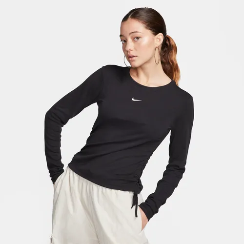 Nike Sportswear Essential korte damestop met ribbels en lange mouwen - Zwart