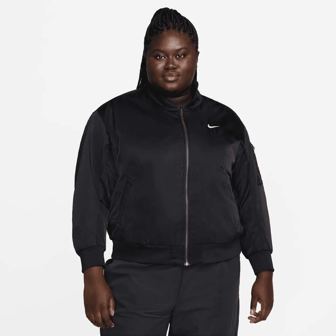Nike Sportswear Omkeerbaar varsity bomberjack voor dames (Plus Size) - Zwart