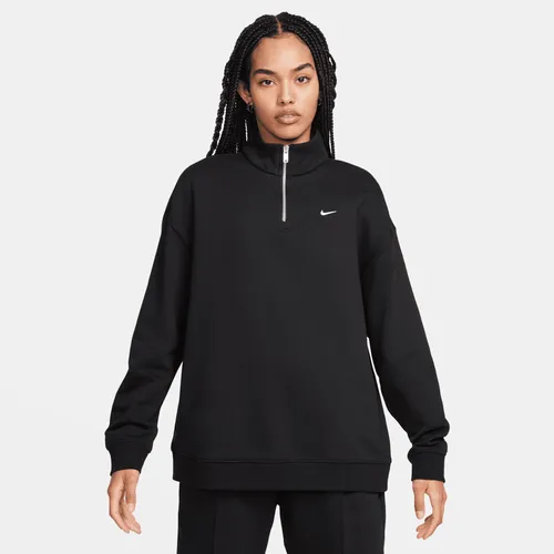 Nike Sportswear oversized damestop van fleece met korte rits voor dames - Zwart