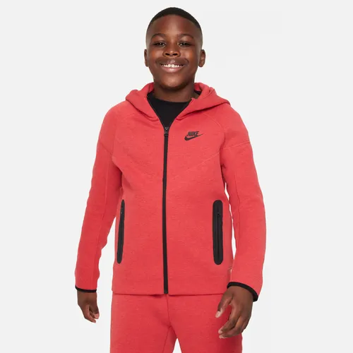 Nike Sportswear Tech Fleece Hoodie met rits over de hele lengte voor jongens (ruimere maten) - Rood