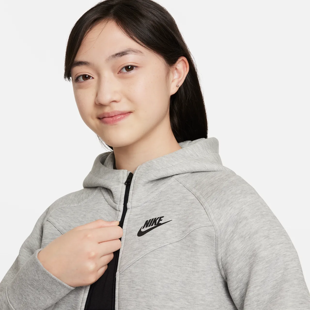 Nike Sportswear Tech Fleece Hoodie met rits over de hele lengte voor meisjes - Grijs