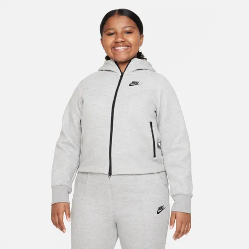 Nike Sportswear Tech Fleece Hoodie met rits over de hele lengte voor meisjes (ruimere maten) - Grijs