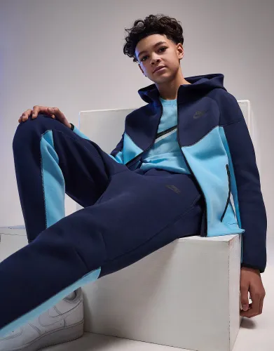 Nike Tech Fleece Full Zip Hoodie Junior, Midnight Navy/Aquarius Blue/Black/Black